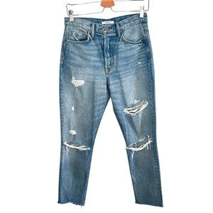Grlfrnd Karolina High-Rise Distressed Cotton Denim Straight Crop Jeans Size 28
